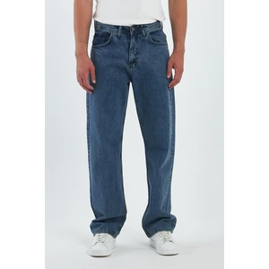 Erkek Palazzojean Pamuklu Yüksek Bel Baggy Kot Pantolon Mavi