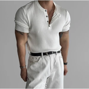 Tarz Cool Erkek Hakim Yaka Düğmeli Triko T-Shirt