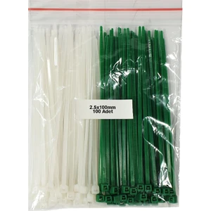 Plastik Kablo Bağı - Beyaz+Yeşil - 2,5mm x 100MM - Cırt Kelepçe (100 Adet)