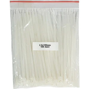 Plastik Kablo Bağı - Beyaz - 2,5MMX100MM -Cırt Kelepçe (100 Adet)