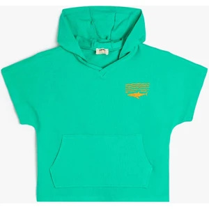 Kapşonlu Tişört Baskı Detaylı Kısa Kollu Kanguru Cepli Pamuklu 4SKB10687TK