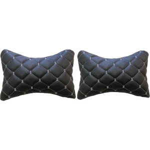 Her Araca Uyumlu Boyun Yastığı Boyunluk Siyah Deri Beyaz Desen 2 Ad