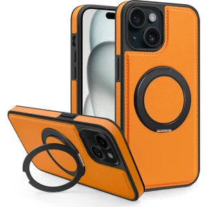Forestl Digital iPhone 15 Plus Kılıf Için Darbeye Dayanıklı Deri+Pc+Tpu Manyetik Telefon Kılıfı ve Kickstand-Turuncu (Yurt Dışından)