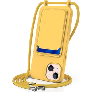 Forestl Digital iPhone 15 Plus Shell Sıvı Silikon Kart Tutucu Telefon Kılıfı Uzun Ipli-Sarı (Yurt Dışından)