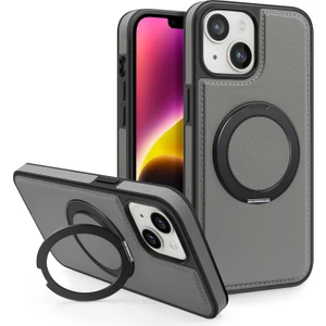 Forestl Digital iPhone 14 Plus Için Manyetik Telefon Kılıfı Deri+Pc+Tpu Döner Halkalı Kickstand-Gri (Yurt Dışından)
