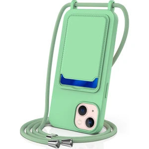 Forestl Digital iPhone 15 Plus Shell Sıvı Silikon Kart Tutucu Telefon Kılıfı Uzun Ipli-Yeşil (Yurt Dışından)