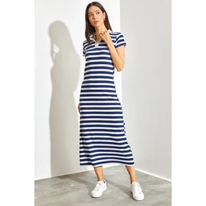 Kadın Polo Yaka Çizgili Uzun Elbise