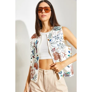 Kadın Nakış Işlemeli Keten Yelek