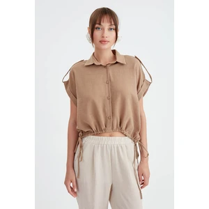 Beli Büzgülü Viskon Keten Gömlek