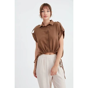 Beli Büzgülü Viskon Keten Gömlek