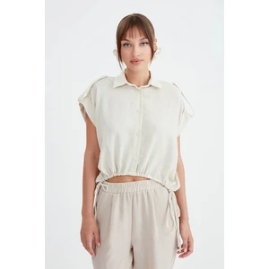 Beli Büzgülü Viskon Keten Gömlek