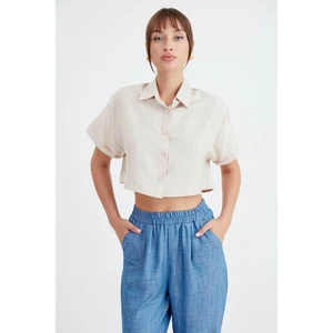 Düşük Omuz Crop Gömlek