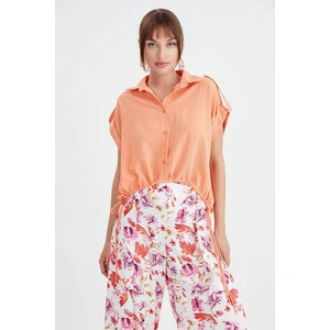 Beli Büzgülü Viskon Keten Gömlek