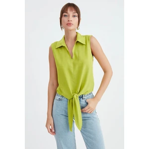 Viskon Keten Bağlamalı Gömlek