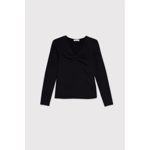 V Yaka Düğümlü Uzun Kol T-Shirt