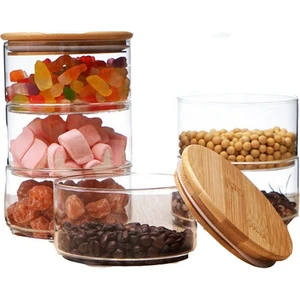 Borosilikat Cam Bambu Kapaklı 3 Katlı Kurabiyelik - Saklama Kabı