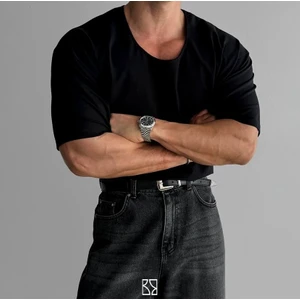 Tarz Cool Geniş Pis Yaka  Pamuklu T-Shirt