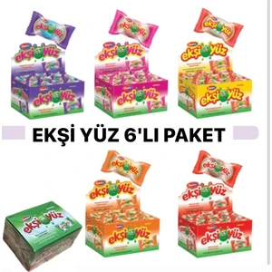 SaAdet Ekşi Yüz 100 Adet x 6 Paket (Tutti Fruitsi,boğürtlen,çilek,kola,portakal,karpuz)