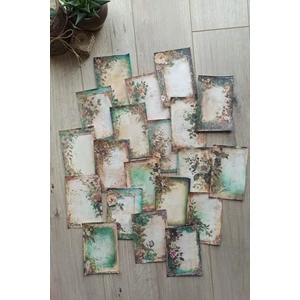 Mona Craftist 20 Adet Eskitme Vintage Yeşil Temalı Scrapbook Kağıt Seti Bullet Journal Dekupaj Kağıdı