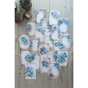 Mona Craftist 20 Adet Eskitme Vintage Mavi Menekşe Temalı Scrapbook Kağıt Seti Bullet Journal Dekupaj Kağıdı