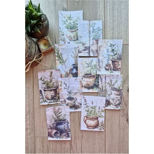 Mona Craftist 10 Adet Eskitme Saksı Temalı Scrapbook Kağıt Seti Bullet Journal Dekupaj Kağıdı Bitki Yeşil