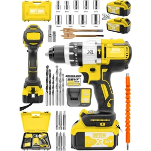 Brushless 58 V 5AH Çelik Şanzıman 10 Pilli Çift Akülü Darbeli Şarjlı Matkap Vidalama-Sarı