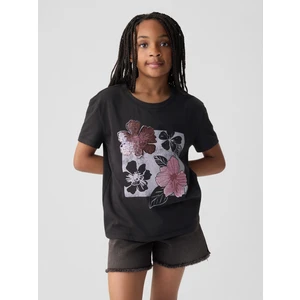 Kız Çocuk Siyah Pullu Sequin Grafikli T-Shirt
