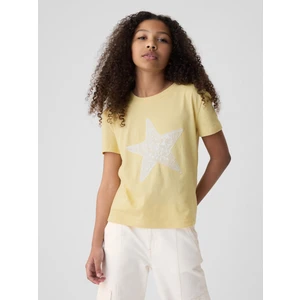 Kız Çocuk Sarı Pullu Sequin Grafikli T-Shirt