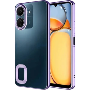 Caseworld Xiaomi Poco C65 Kapak Yanları Renkli Lens Korumalı Logo Gösteren Şeffaf Luxury Silikon Kılıf - Lila