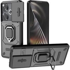 4U Sky Xiaomi Poco F6 5g Kılıf Kickstand Pc+Tpu Telefon Kapağı Sürgülü Lens Koruması-Siyah (Yurt Dışından)