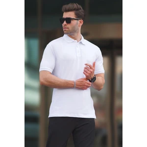 Beyaz Overfit Kısa Kollu Polo Yaka Erkek Tişört 7029
