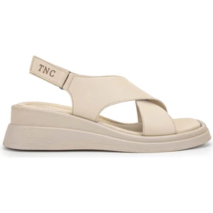 Tamer Tanca Kadın Hakiki Deri Bej Topuklu Sandalet 878 1118 Bn Sndlt Y24 Bej Dr