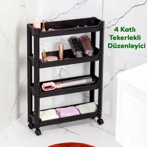 Rafty-66-Eco-1 Tekerlekli 4 Katlı Mutfak Düzenleyici - 46,5 x 14,5 x 67 cm Hareketli Raf - Siyah