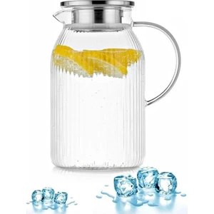 Metal Kapaklı Çizgili Cam Sürahi 1800 ml