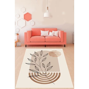 Bohem Soyut Desenli Bej Iskandinav Yıkanabilir Kaymaz Taban Leke Tutmaz Salon Halısı Yolluk