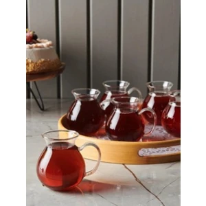 6'lı Borosilikat Cam Tombul Kulplu Çay Bardağı 200 ml