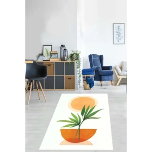 Bohem Yaprak Desenli Geometrik Iskandinav Yıkanabilir Kaymaz Taban Leke Tutmaz Salon Halısı Yolluk