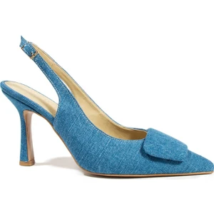 Leysi Mavi Kot Kumaş Toka Detaylı Kadın Topuklu Ayakkabı