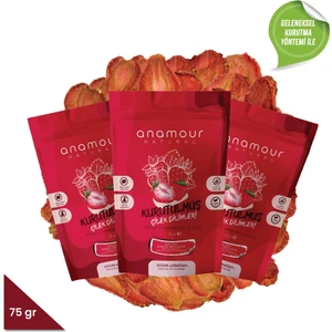 3'lü Anamour Natural Çilek Kurusu - Cips Çilek (Şekersiz) - Kuru Meyve Kıtırı 75 Gram