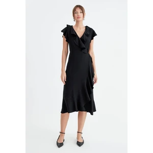 Beli Bağlamalı Fırfırlı Elbise