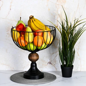 Metal Tel Meyvelik Siyah-Ahşap Detaylı