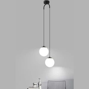 BSA Lighting Nehir 2'li Sarkıt Siyah Modern Avize (Beyaz Camlı)
