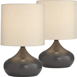 571 Store 2 Adet Elips Masa Abajuru Metal Ayak Kumaş Başlık