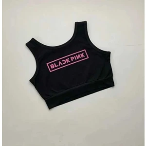 Punıx Özel Tasarım Black Pınk Baskılı Kız Çocuk Genç Crop T-Shırt