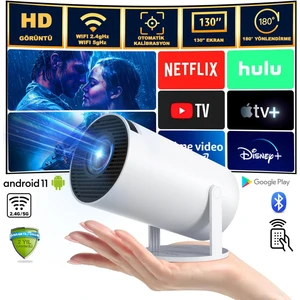 Mini Projeksiyon Taşınabilir Projeksiyon Cihazı Hd Projeksiyon Cihazı Android 11 Android Tv Projeksiyon Cihazı Ev Sinema Projeksiyon Akıllı Hoparlörlü Projeksiyon Wifi Bluetooth Taşınabilir