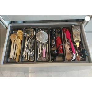 85x49 Cm. 6 Bölmeli Gri Çekmece İçi Düzenleyici Kepçelik (80*40 CM'E KADAR KESİLR) Ücretsiz Kesim