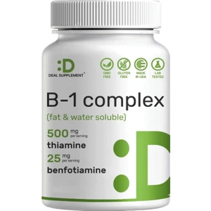 Deal Supplement Vitamin B1 500MG With Benfotiamine  240* Capsules – 2 In 1 Enhanced Formula – Fat & Water Soluble Thiamine B1 Supplement – Third Party Tested  Non-Gmo  No Gluten