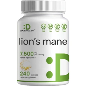 Deal Supplement Lions Mane Mushroom Supplement  7 500*MG Per Serving  240* Capsules – Active Fruiting Body & Mycelium 10:1 Extract – Natural Brain Nootropic & Immune System Booster – Non-Gmo