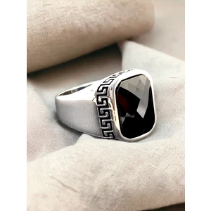 AK Store Gümüş Erkek Yüzüğü Grek Bordürlü Faset Taşlı