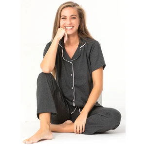 Sude Homewear Antrasit Renk Kadın Kısa Kol Pijama Takımı